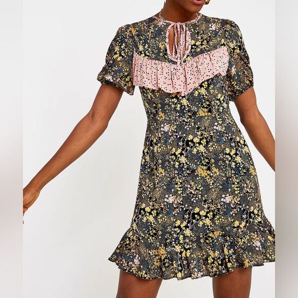 Urban Outfitters Sinclair Floral Puff Sleeve Mini Dress - Picture 1 of 8